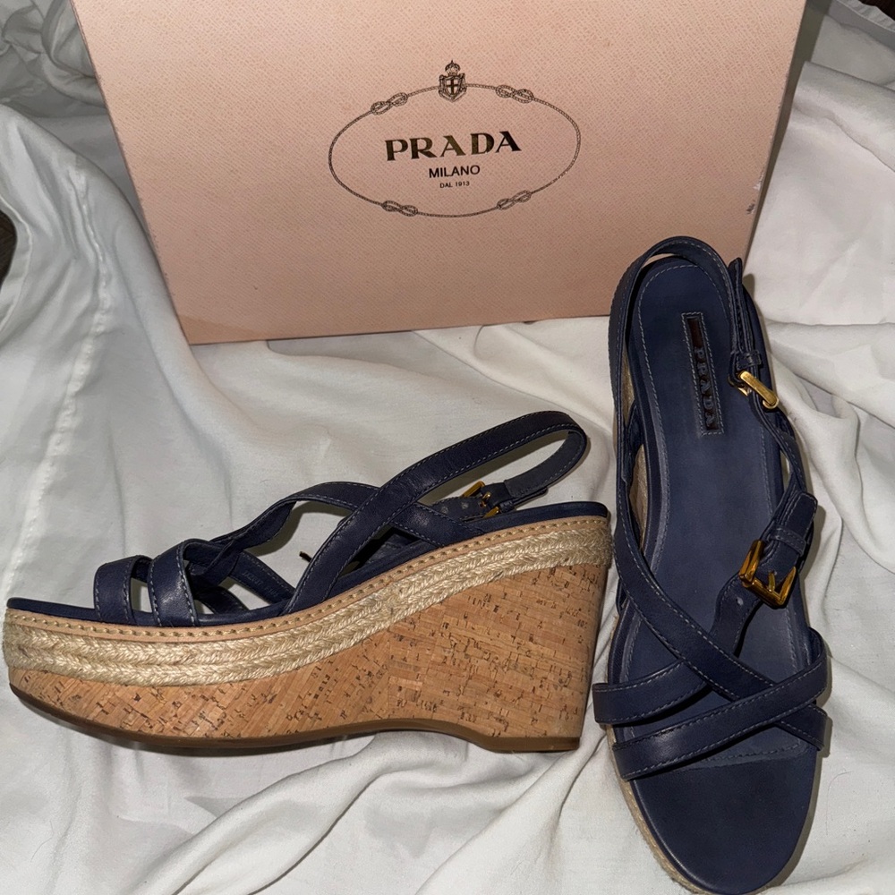 PRADA SUMMER WEDGES Size 40 navy blue